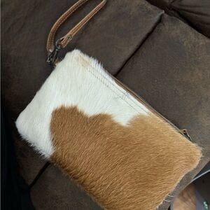 Myra Bag Tan and White Fur Pouch